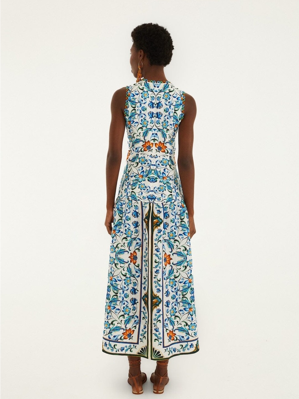 NWT FARM RIO Off-White Flora Tile Scallop Maxi Dress - Picture 2 of 13